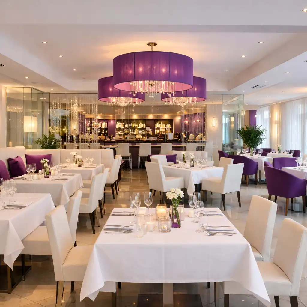 Elegantní interiér restaurace Gather Point CZ s moderním osvětlením a prostorným sezením