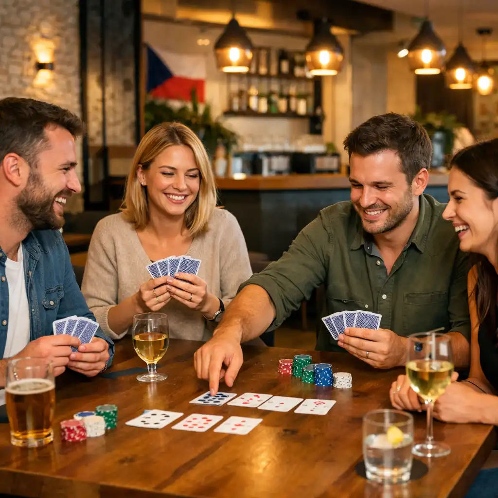 Hosté hrající offline poker během večera v Gather Point CZ