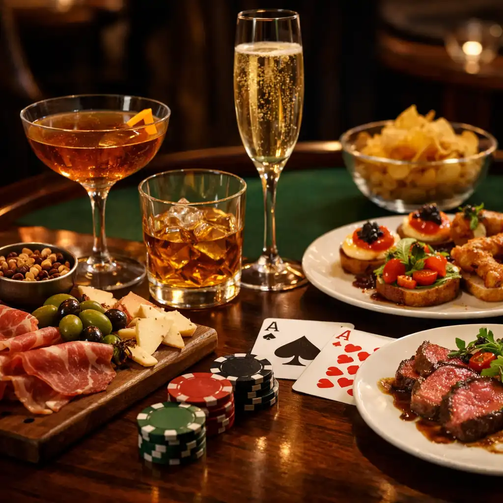 Gastronomické občerstvení připravené pro pokerový večer