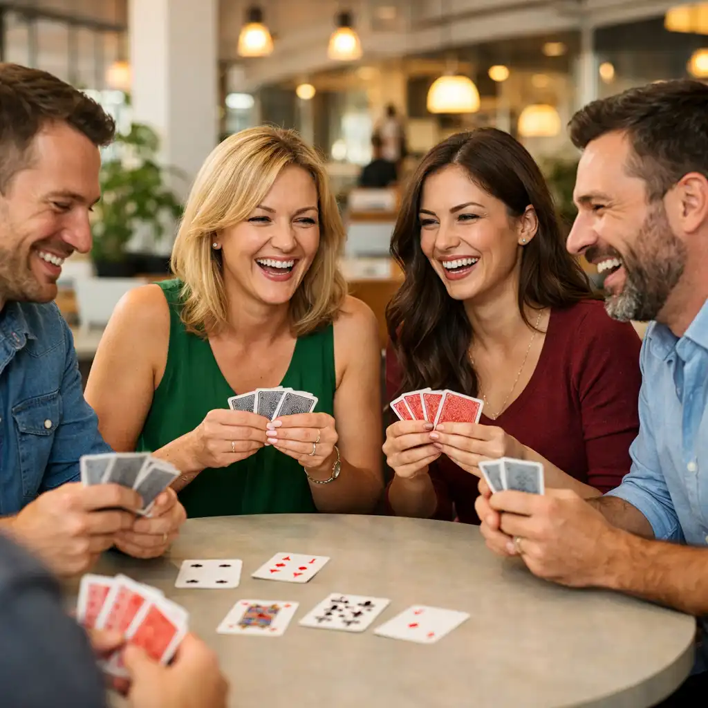 Skupina přátel hrajících offline poker v Gather Point CZ